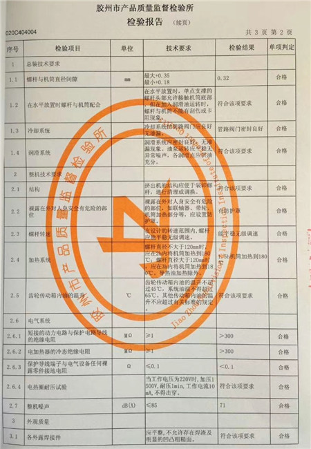 世創(chuàng)機(jī)械擠出機(jī)抽查檢驗(yàn)報告合格